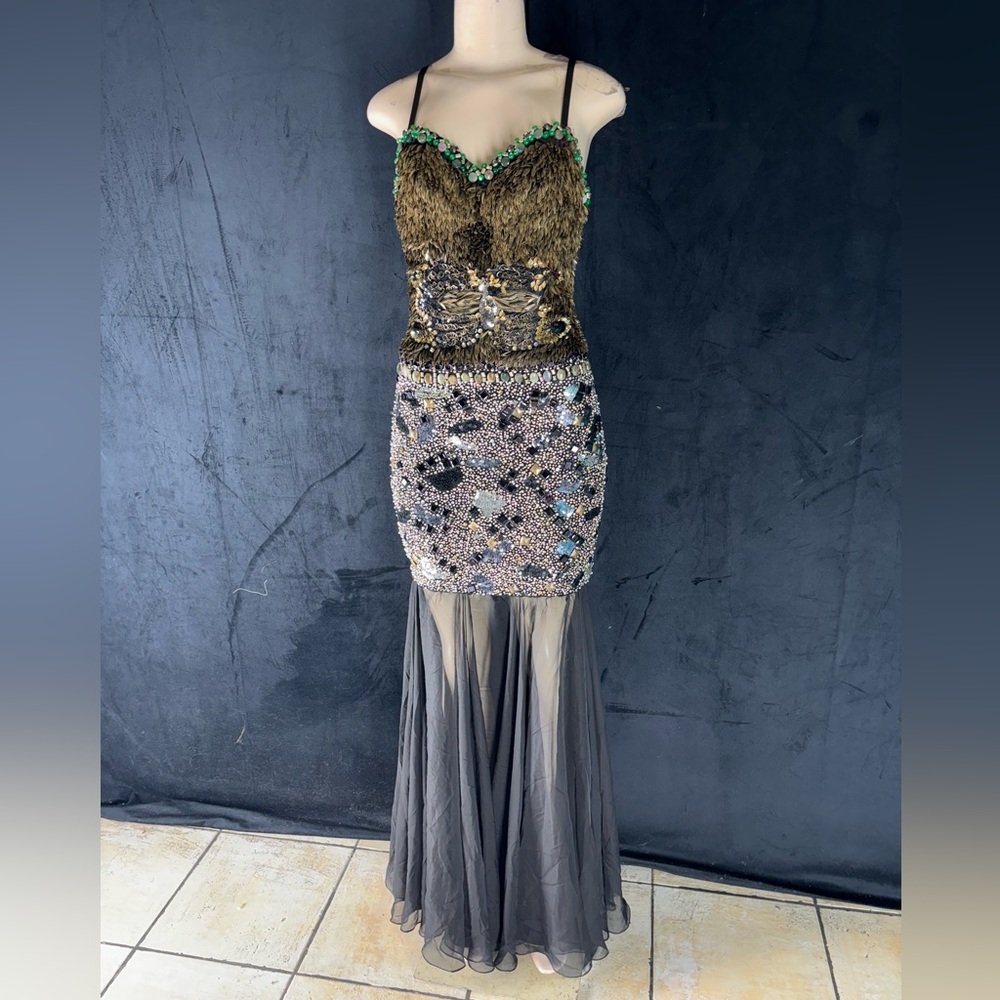 Elegant Sequin and Mesh Evening Dress by Mandalay